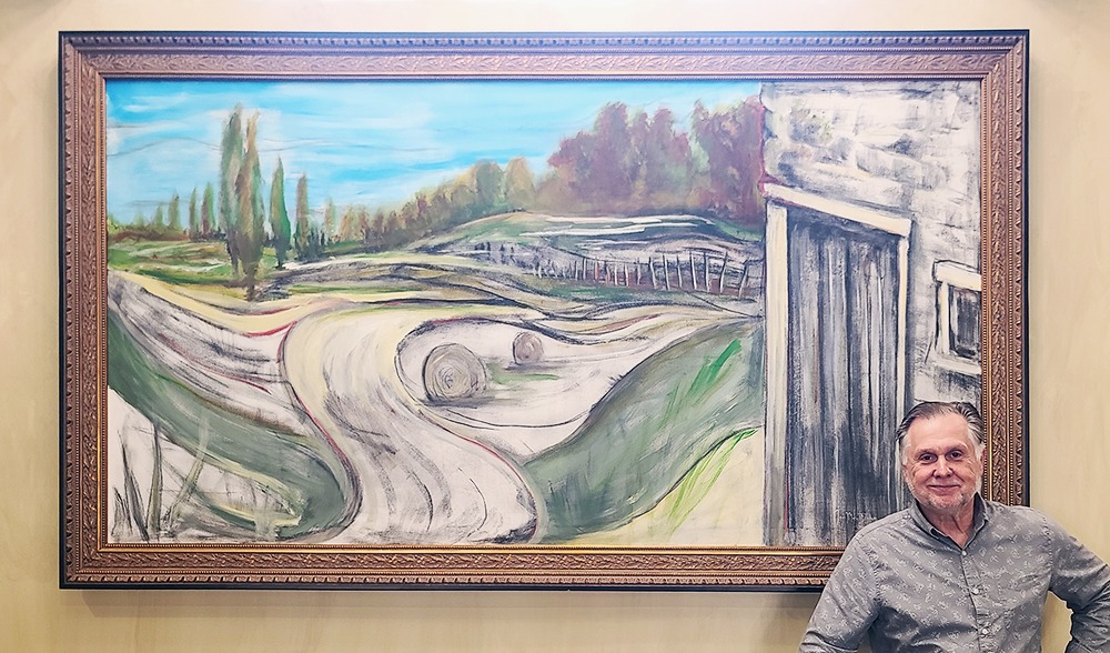 Large painting on canvas with the artist | Dubus Art Studio